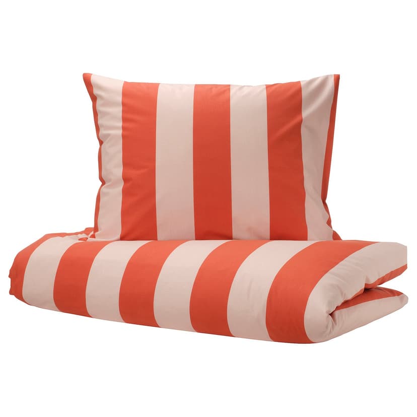 BARNDRÖM — Poszwa na kołdrę i poszewka, różowy czerwony/wzór w paski,