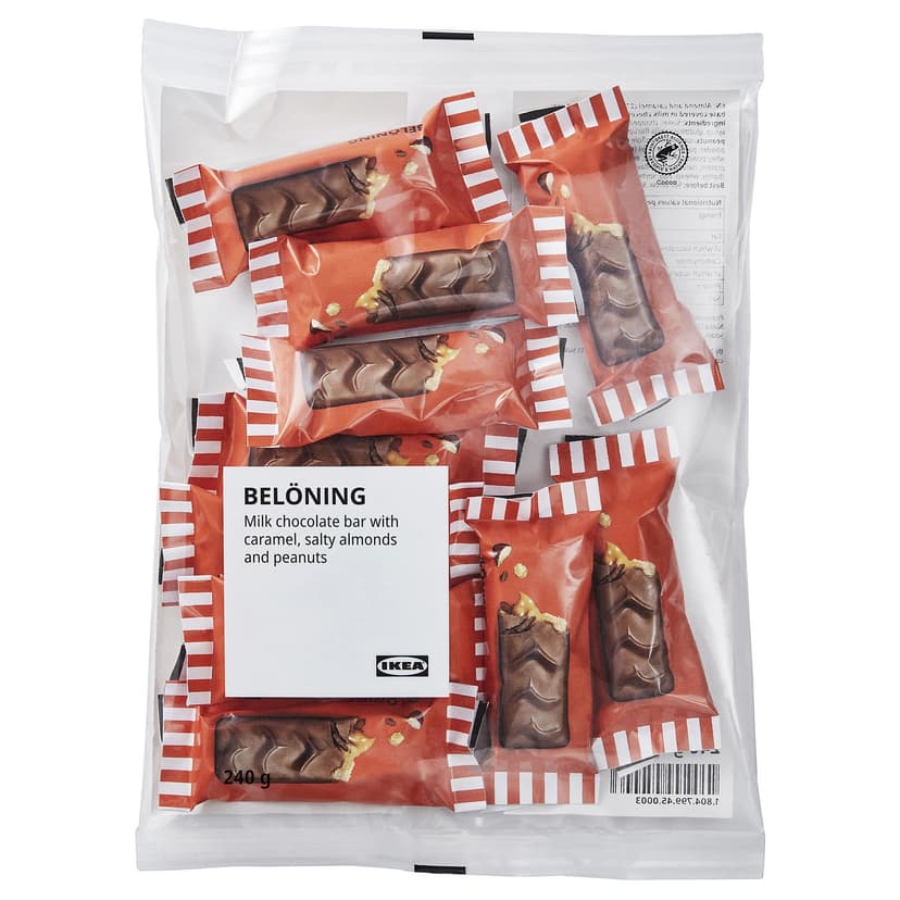 BELÖNING — молочный шоколад, карамель, соленый миндаль и арахис, 240 гр