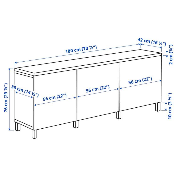 комбинация для хранения с дверцами, 180x42x76 см dimensions