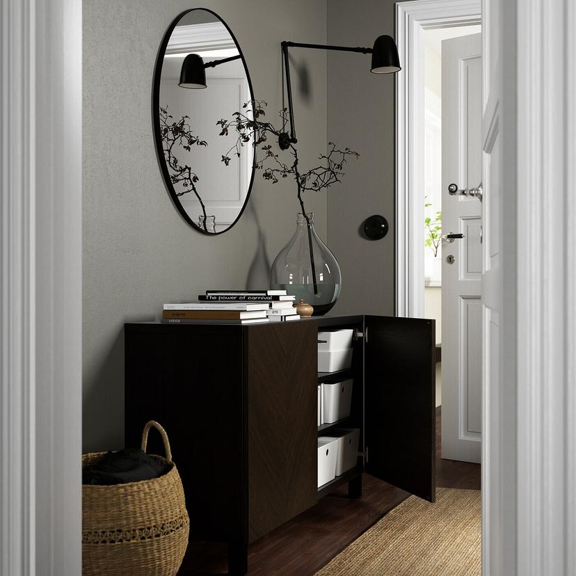 BESTÅ — Дверная комбинация, шпон из дуба, окрашенного в черно-коричневый цвет Hedeviken/Stubbarp/темно-коричневый цвет.