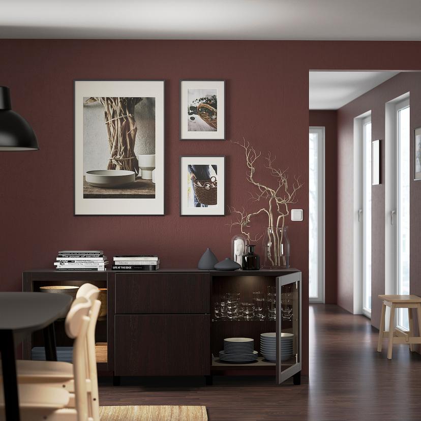 BESTÅ — Kombinacja z szufladami, czarnybrąz Lappviken/Sindvik/Stubbarp czarnobrązowe szkło przezroczyste,