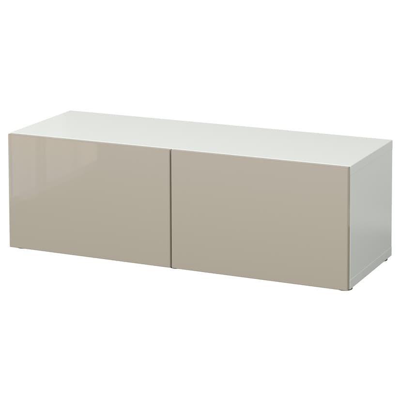 BESTÅ — Стеллаж с дверьми, белый/Selsviken глянцевый/бежевый, 120x42x38 см