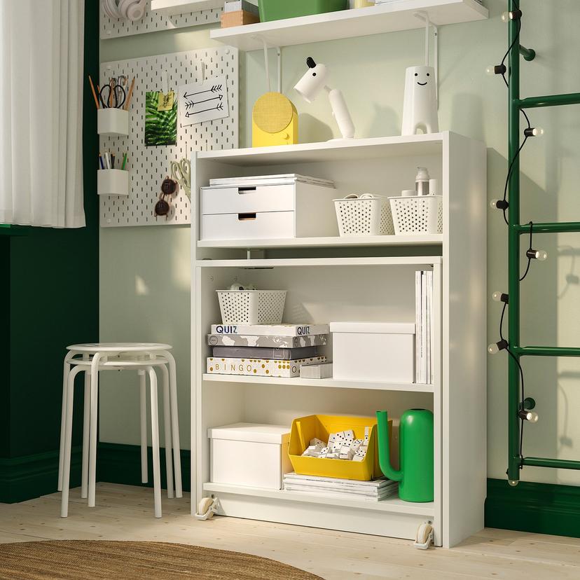 BILLY / BERGSHULT — Полка с выдвижным столиком, белая.