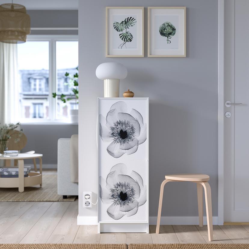 BILLY / HÖGBO — Стеллаж с дверцей из стекла, белый