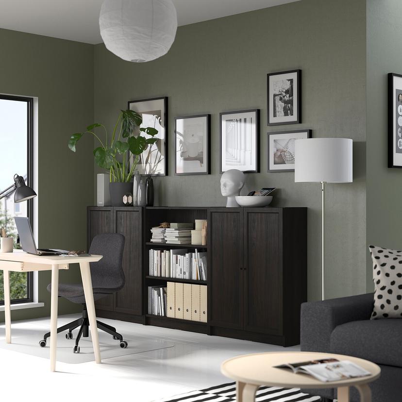 BILLY / OXBERG — Полка с дверцами, отделка под темно-коричневый дуб.