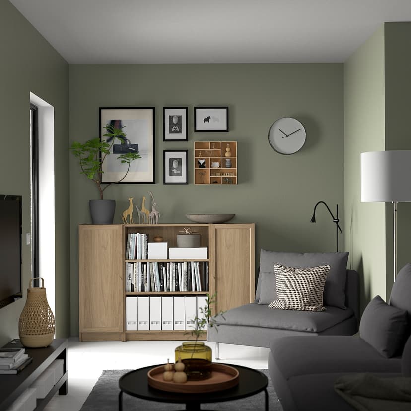 BILLY / OXBERG — стеллаж комбинация с дверцами, под дуб, 160x106 см