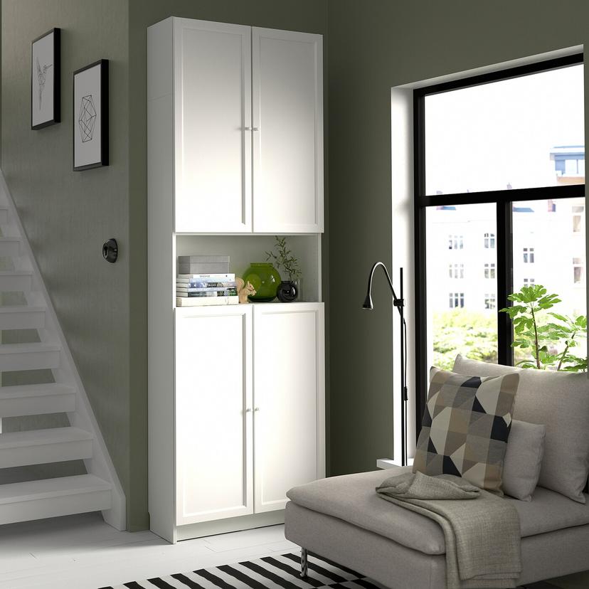 BILLY / OXBERG — стеллаж с дверцами/доп. модулем, белый, 80x30x237 см