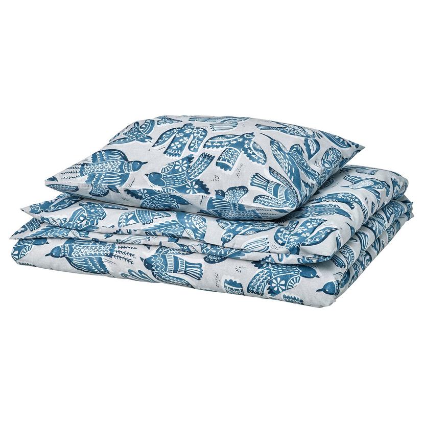 BITTERSÖTA — Пододеяльник и наволочка, светло-серый/голубой