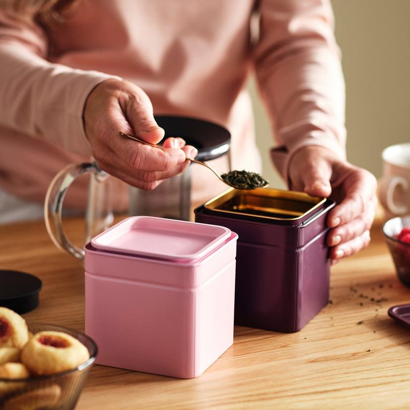 BLOMNING — Жестяная банка с крышкой, коричневато-красного/розового цвета, для кофе/чая.