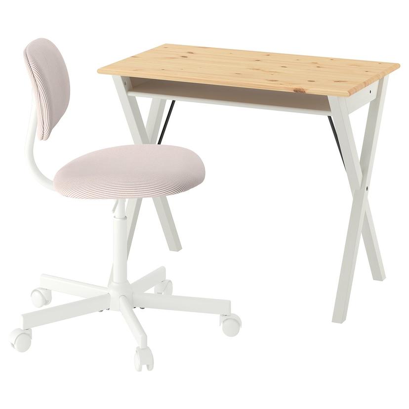 BOLLPOJKE / BLECKBERGET — Стол и стул, бело-оранжево-коричневые