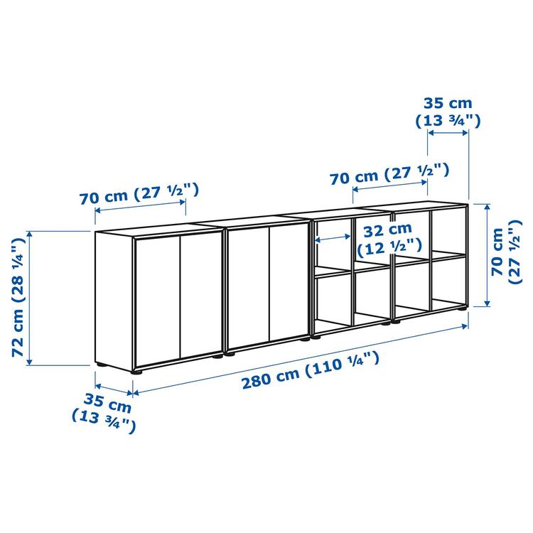 комбинация шкафов с ножками, темно-серый/темно-серый, 280x35x72 см dimensions