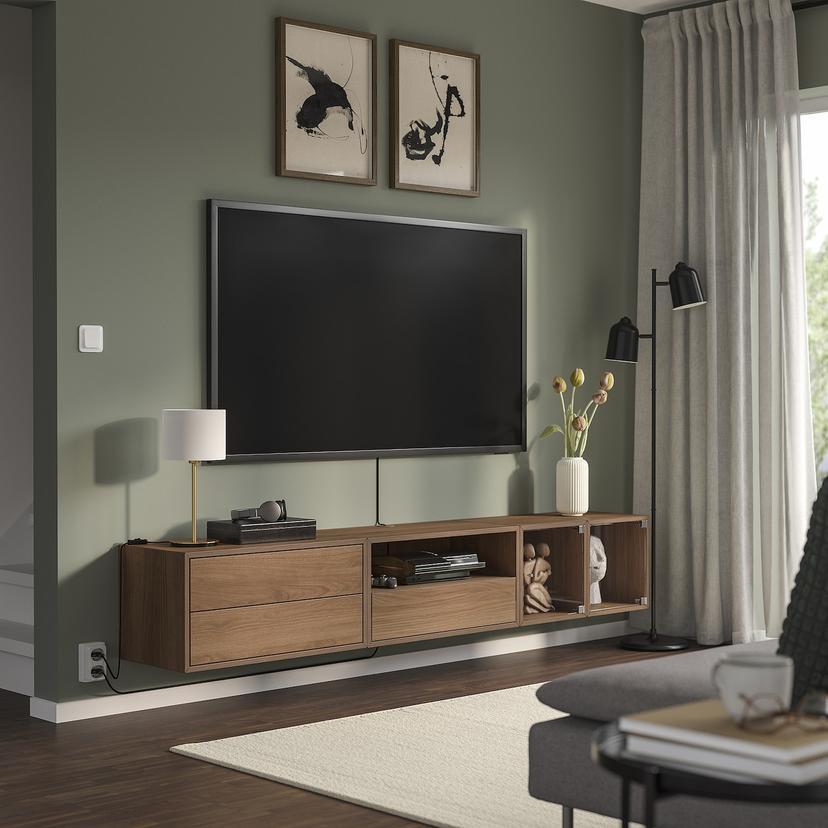 EKET — Тумба под телевизор/Hi-Fi, цвет ореховый/прозрачное стекло