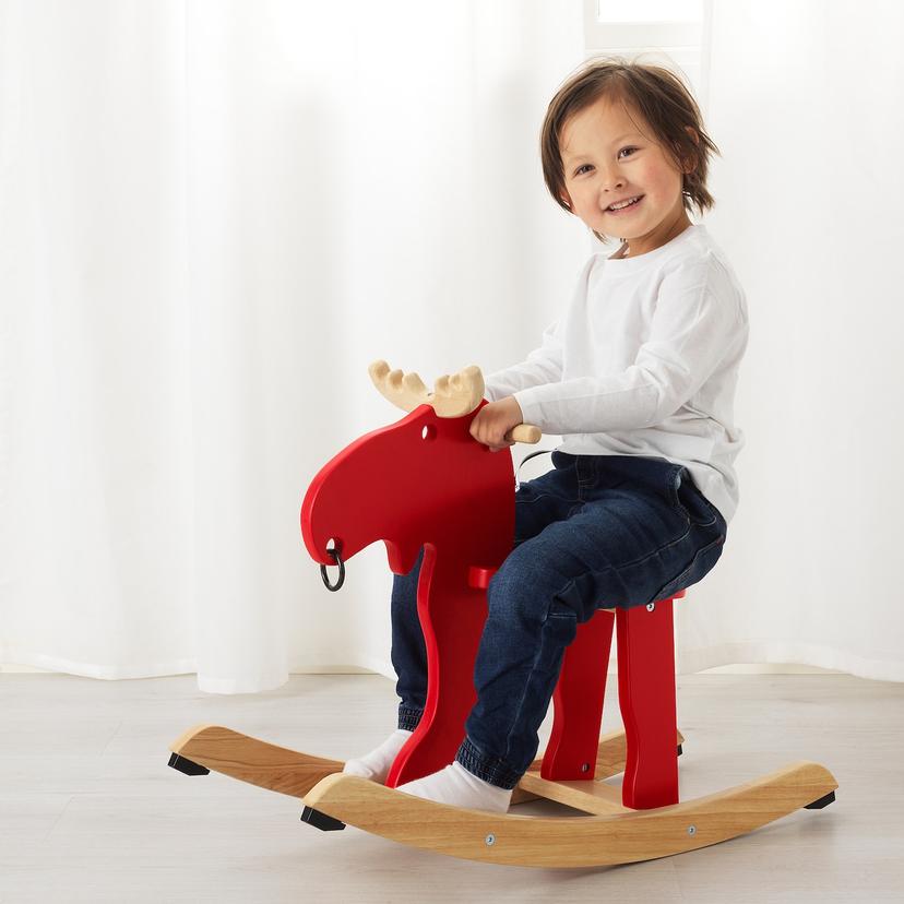 EKORRE — Качающийся лось, красный/каучуковое дерево