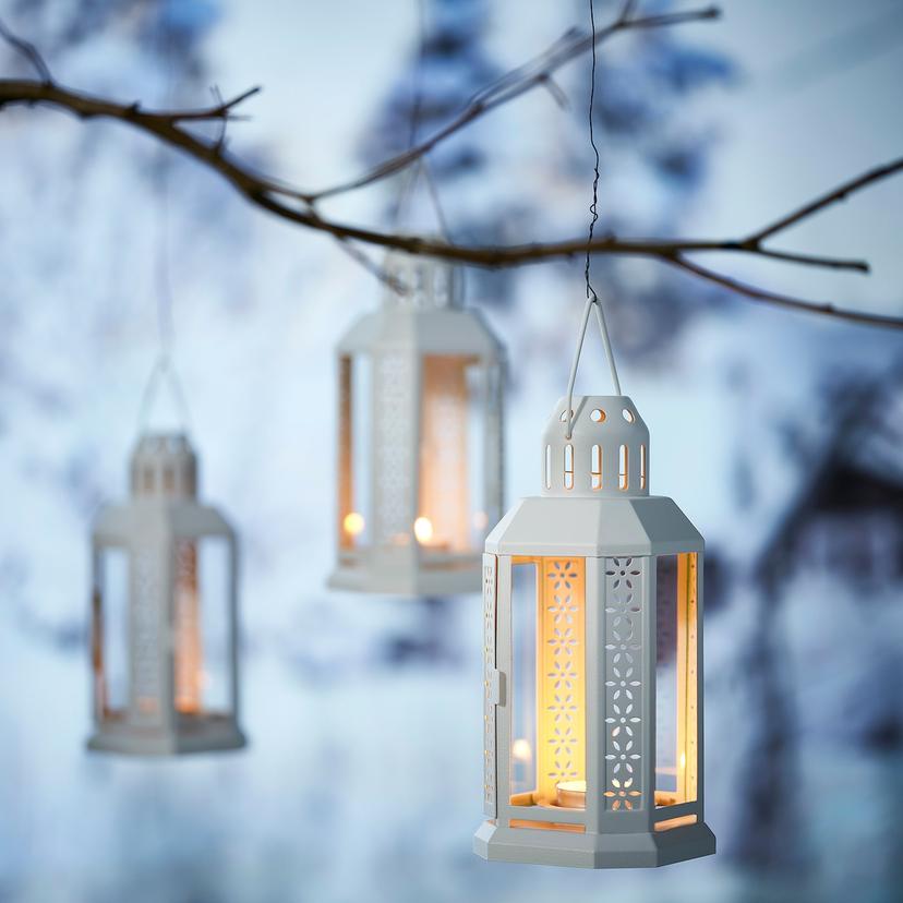 ENRUM — Фонарик для чайных свечей, для использования внутри и снаружи помещений, белый.