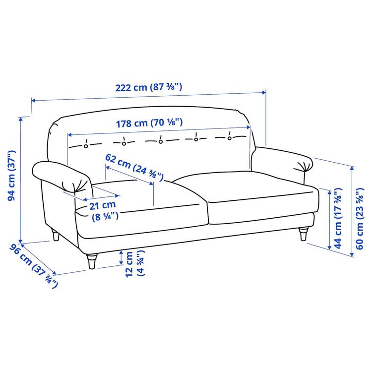 3-местный диван, Knäbäck/антрацит береза dimensions