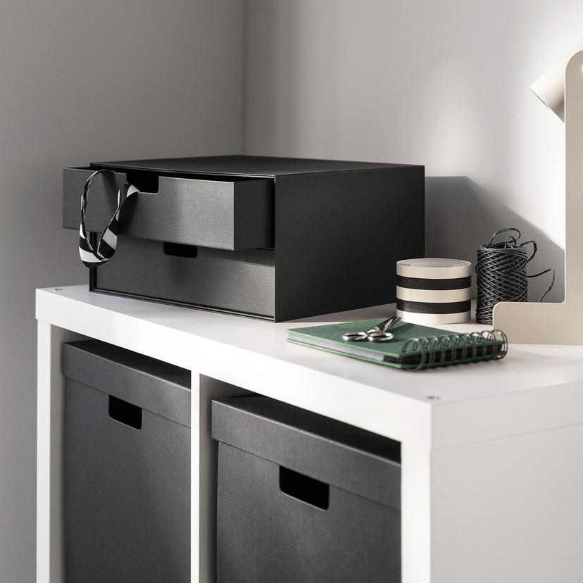 FJÄDERHARV — мини-комод с 2 ящиками, антрацит, 32x25 см