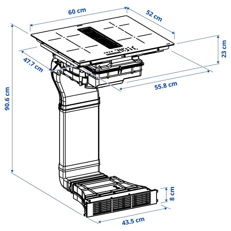 индукционная панель/вытяжка, IKEA 500 черный, 60 см dimensions