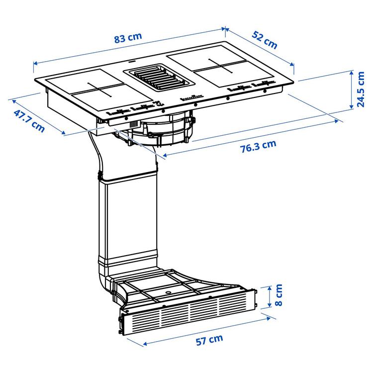 индукционная панель/вытяжка, ИКЕА 700 черный, 83 см dimensions