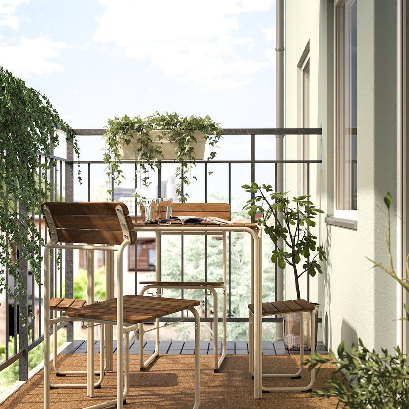 FURUÖN — стол+2 стула+2 табурета для ног, коричневый/для сада