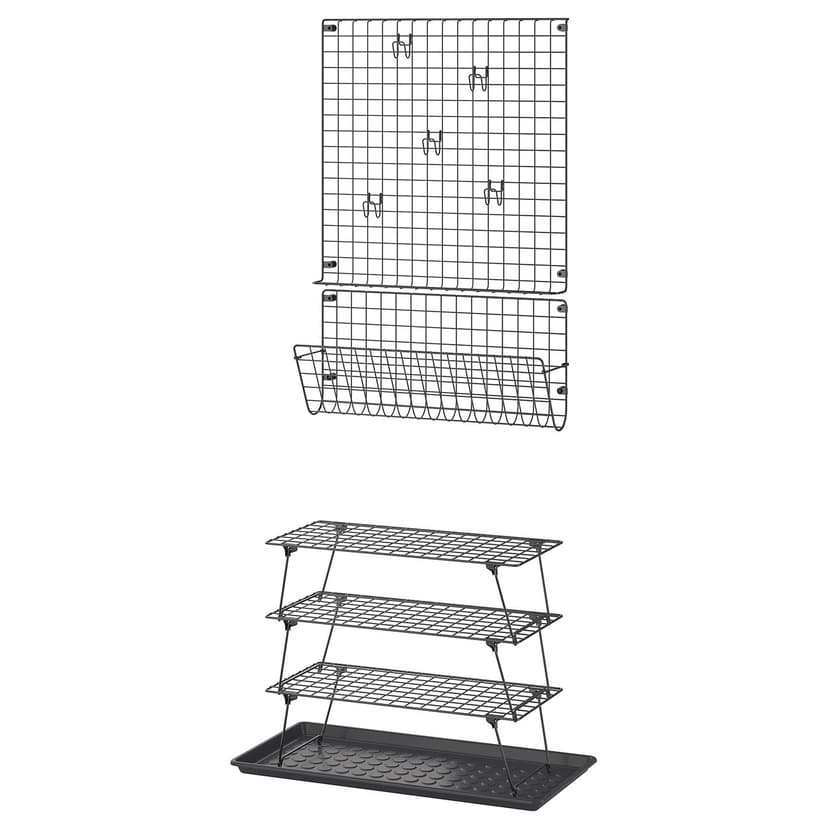 GREJIG / BAGGMUCK — Zestaw mebli do przedpokoju, 6 szt., szary,