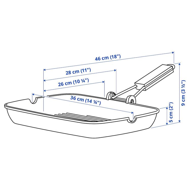 сковорода для гриля, антипригарное покрытие, 36x26 см dimensions