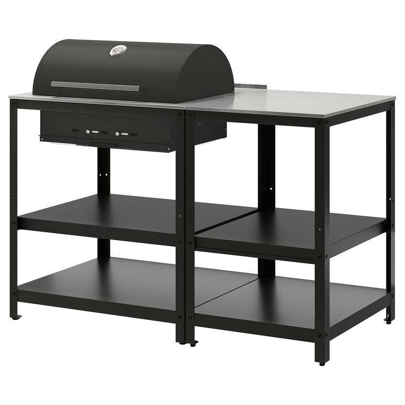 GRILLSKÄR — угольный гриль с кухонным островком, нержавеющ сталь/для сада, 147x61 см