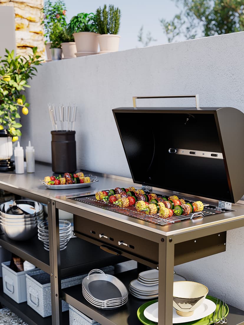 GRILLSKÄR — кухня с угольным грилем, для улицы, нержавеющ сталь, 172x61 см