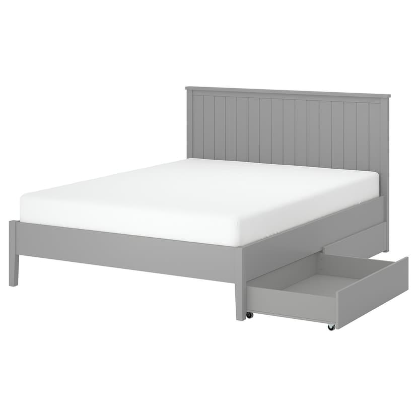 GULLABERG — Rama łóżka z 2 pojemnikami, szary/Luröy,