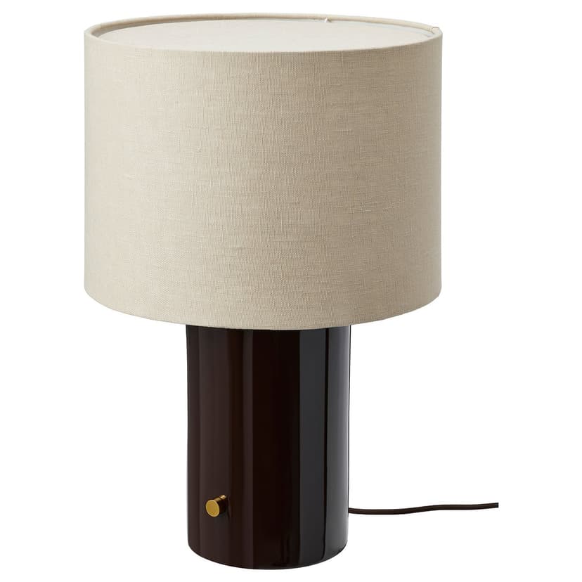 HALGATT — Lampa stołowa, można przyciemniać beżowy/brązowy ceramika,