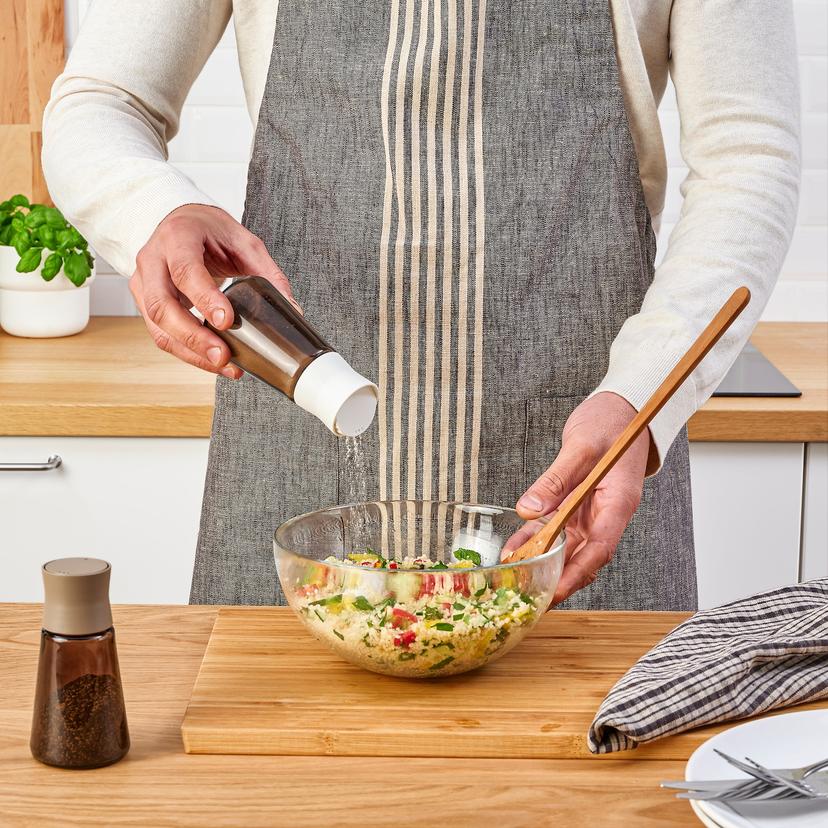 HALVTOM — солонка/перечница, стекло/коричневый, 12 см