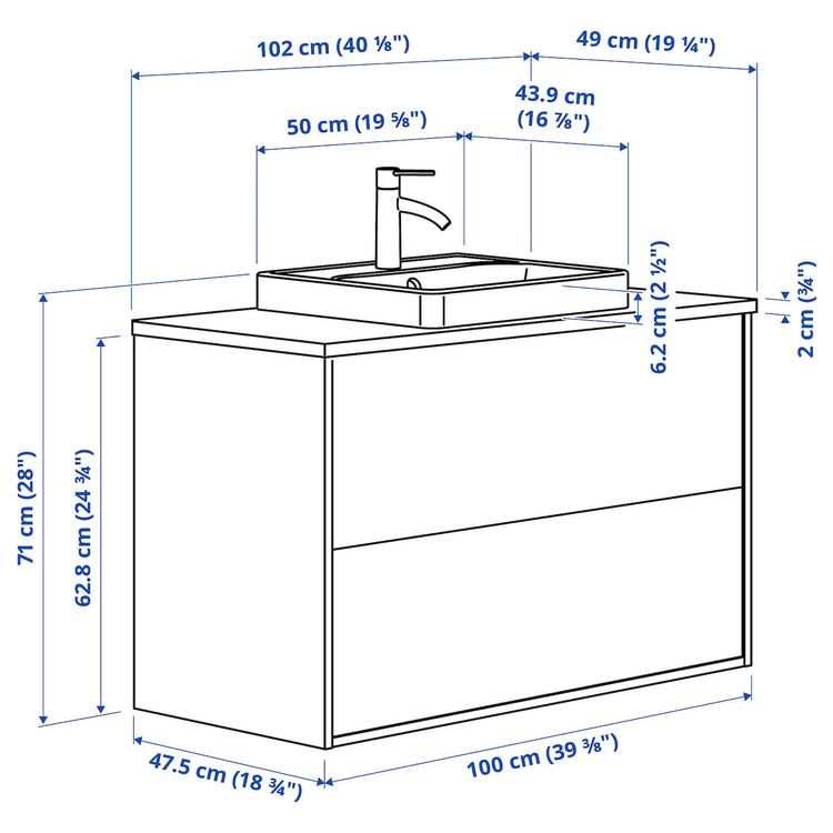 шкаф с ящиками/раковина/смеситель dimensions