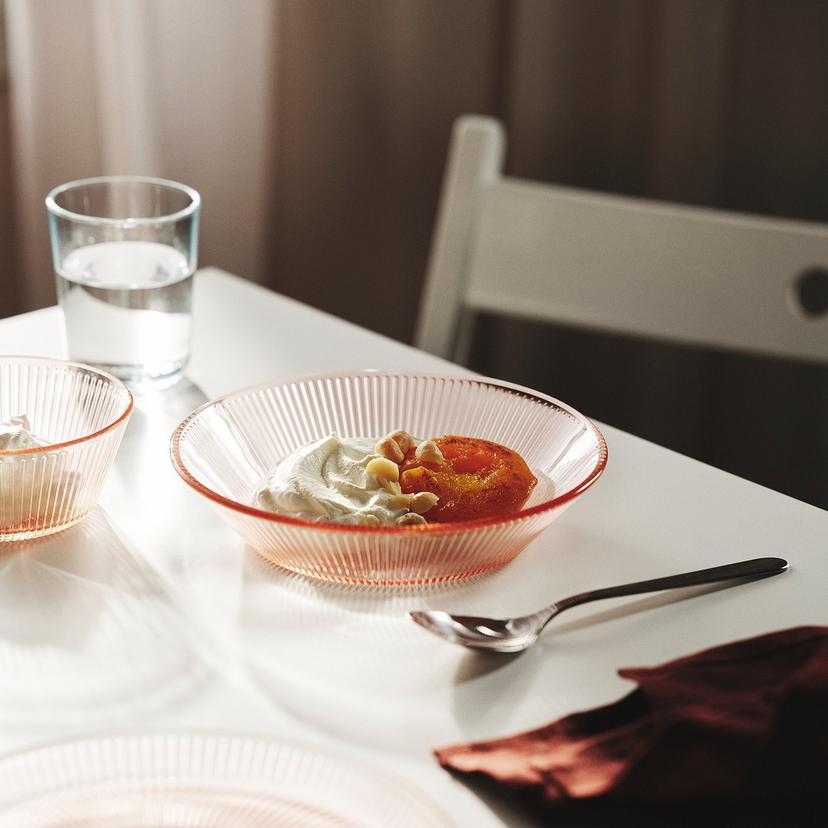 HAVSGÄDDA — Глубокая тарелка, полосатый узор/розовый