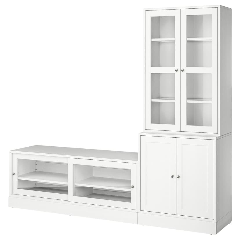 HAVSTA — комбинация для ТВ/стеклянные дверцы, белый, 241x47x212 см