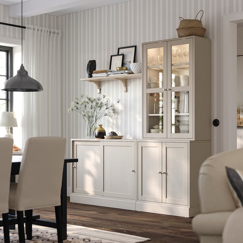 HAVSTA — комбинация для хран с раздв дверц, серо-бежевый, 202x47x212 см