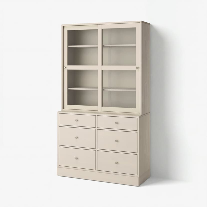 HAVSTA — комбинация для хранения с сткл двр, серо-бежевый, 121x47x212 см