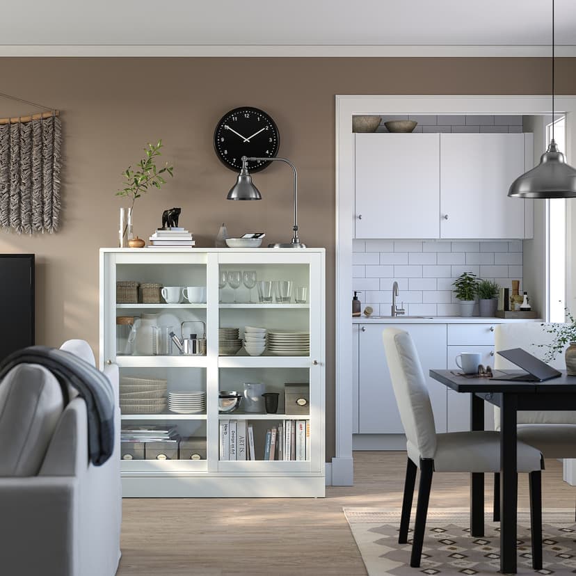 HAVSTA — шкаф-витрина с цоколем, белый прозрачное стекло, 121x37x134 см