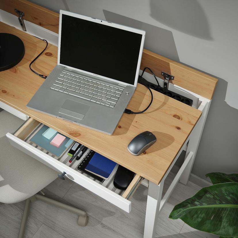 HEMNES — стол с 2 ящиками, белая морилка/светло-коричневый, 120x47 см