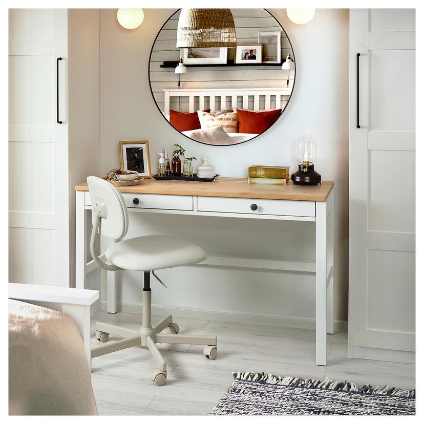 HEMNES — Письменный стол с двумя ящиками, белая морилка/светло-коричневый