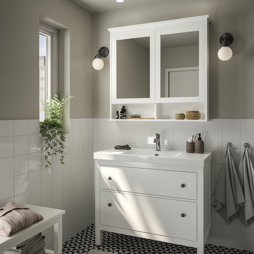 HEMNES / ORRSJÖN — Umywalka i szafka z szufladami, biały,
