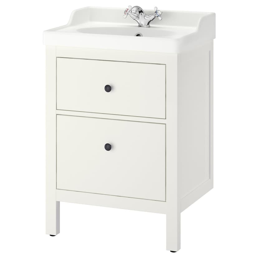 HEMNES / RUTSJÖN — Umywalka i szafka z szufladami, biały,