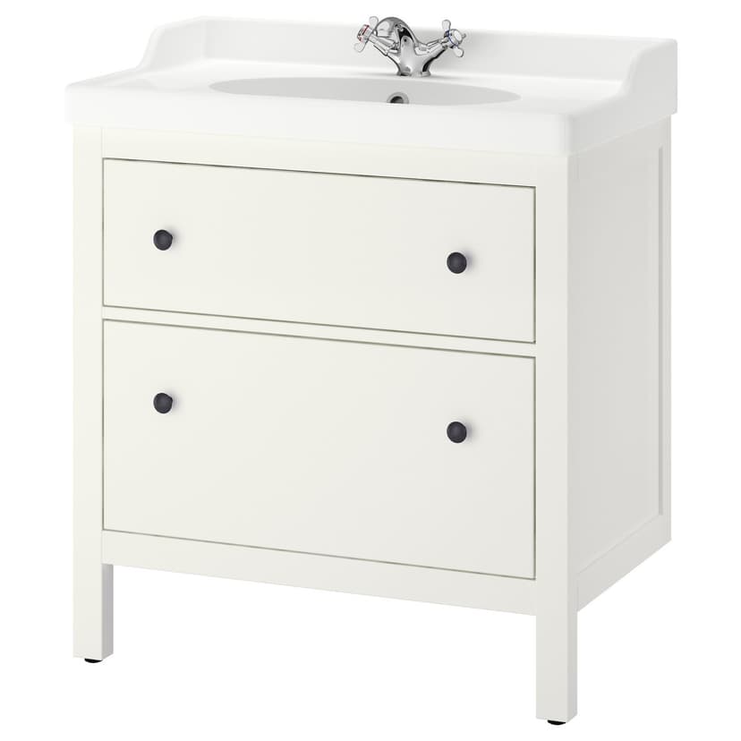 HEMNES / RUTSJÖN — Umywalka i szafka z szufladami, biały,