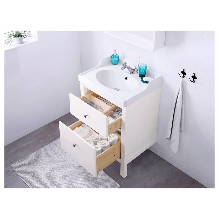 HEMNES / RUTSJÖN — Umywalka i szafka z szufladami, biały,