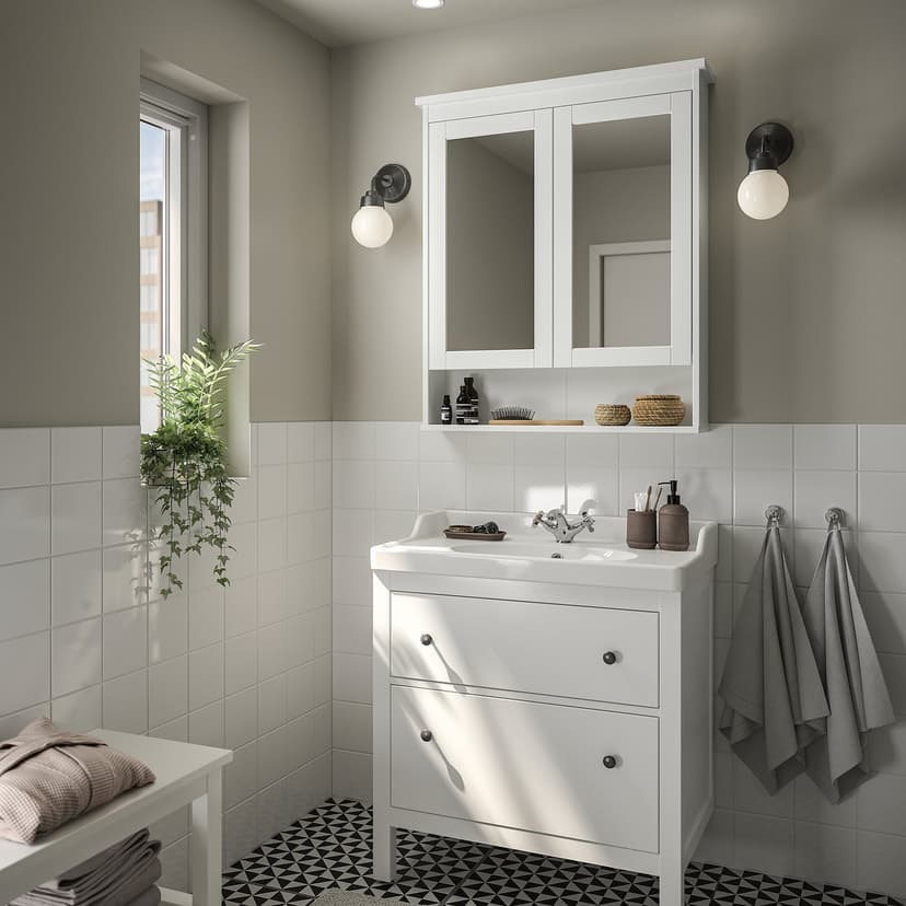 HEMNES / RUTSJÖN — Umywalka i szafka z szufladami, biały,