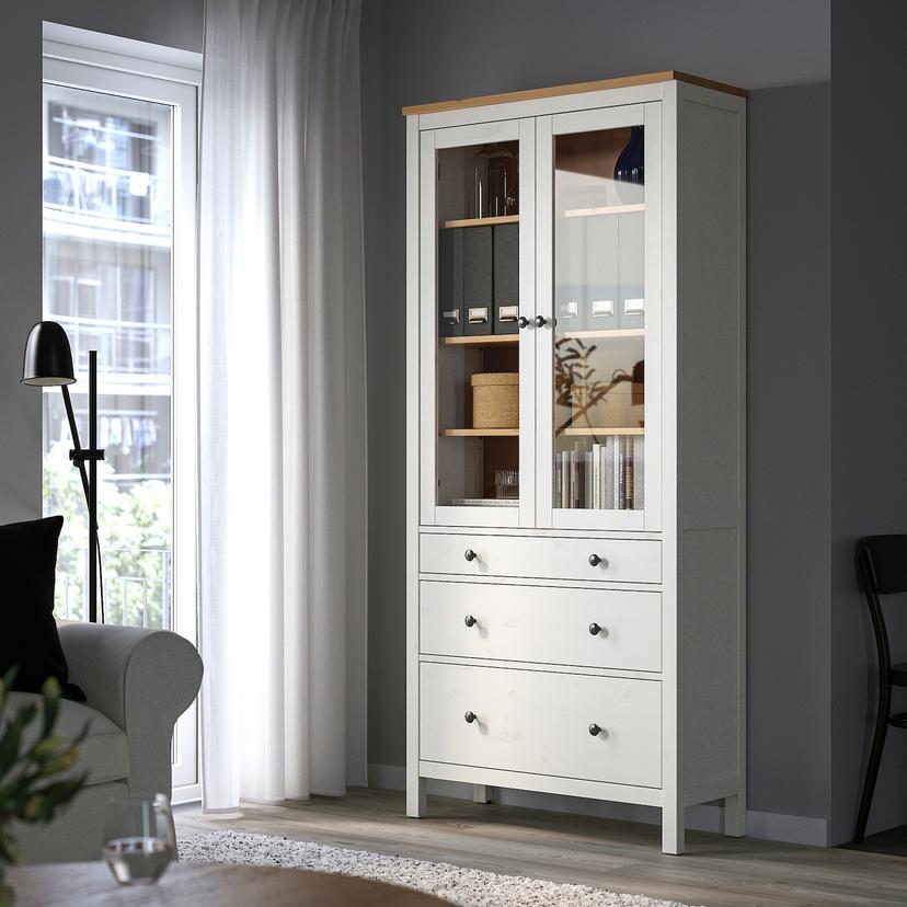 HEMNES — шкаф-витрина с 3 ящиками, 90x197 см