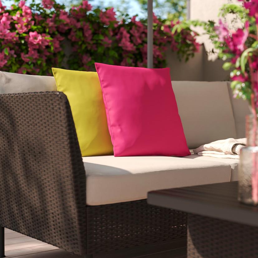 HJÄRTERÖ — Poduszka, 2 szt., żółto-zielony jaskraworóżowy/na zewn./do wewn.,