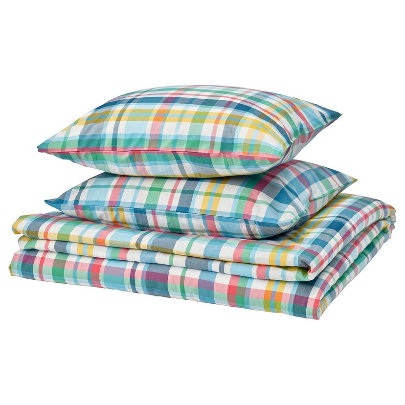 HÖSTGENTIANA — Пододеяльник и 2 наволочки, разноцветные/в клетку.