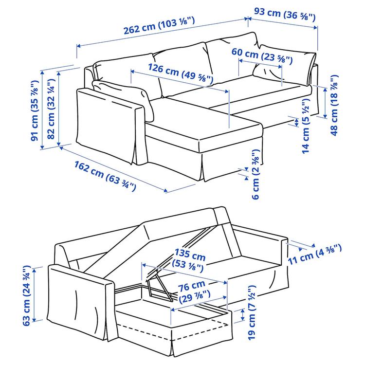 3-местный диван с козеткой, левый, Hallarp белый dimensions