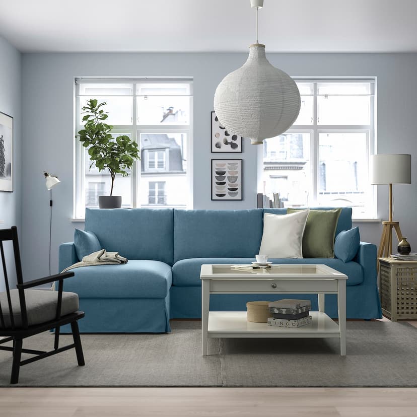 HYLTARP — Sofa 3o z szezlongiem, lewy, Tallmyra niebieski,