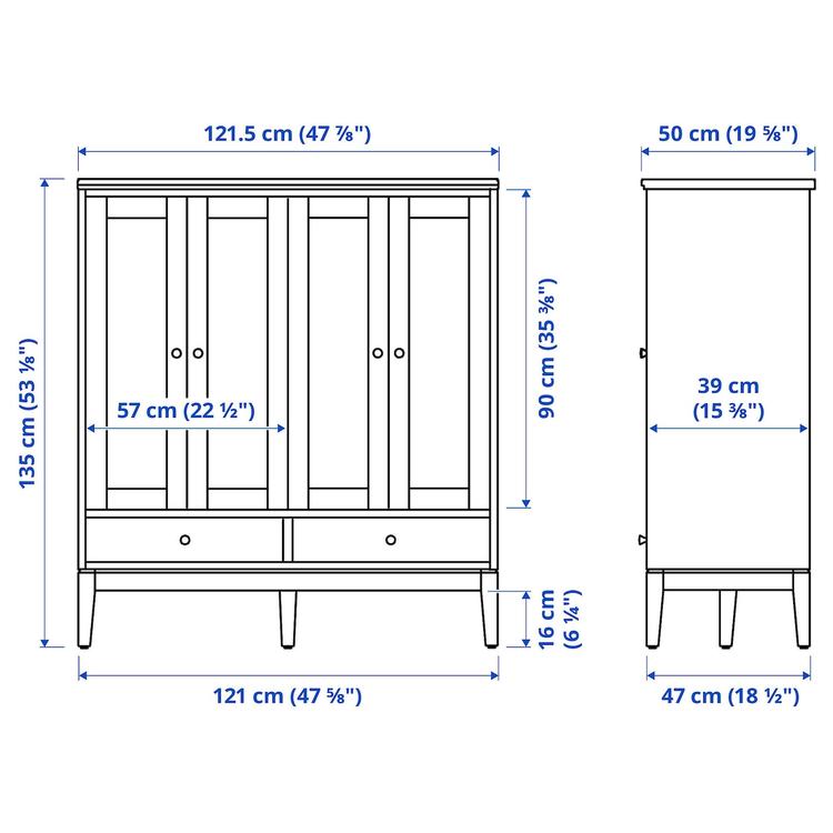 шкаф со складными стеклян дверцами, белый, 121x50x135 см dimensions