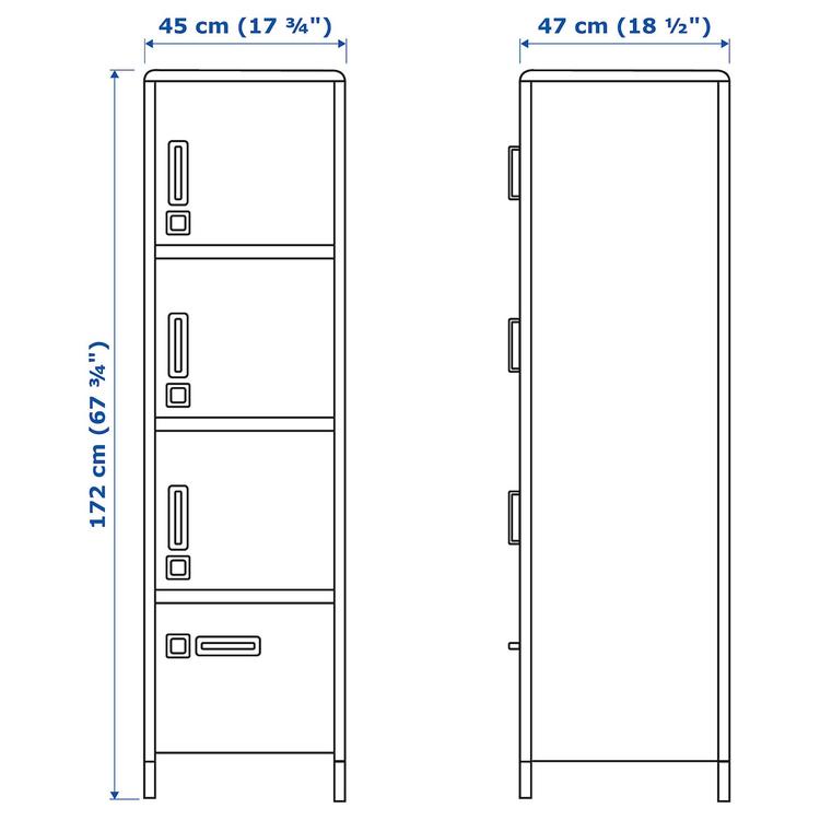 высокий шкаф с ящиком и дверцами, темно-зеленый, 45x172 см dimensions